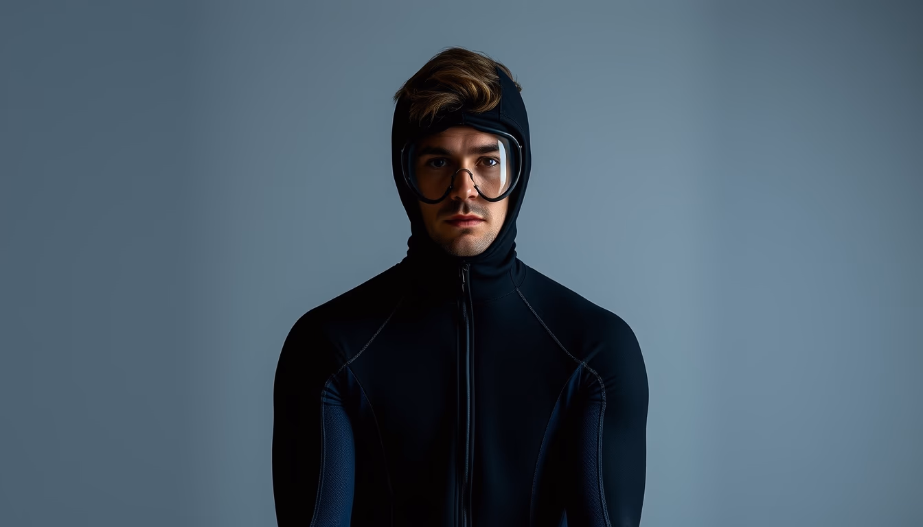 wetsuit hanging black in editorial style