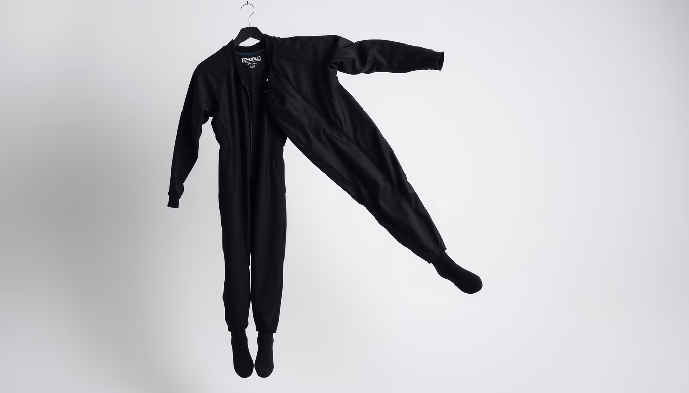 wetsuit hanging black in editorial style