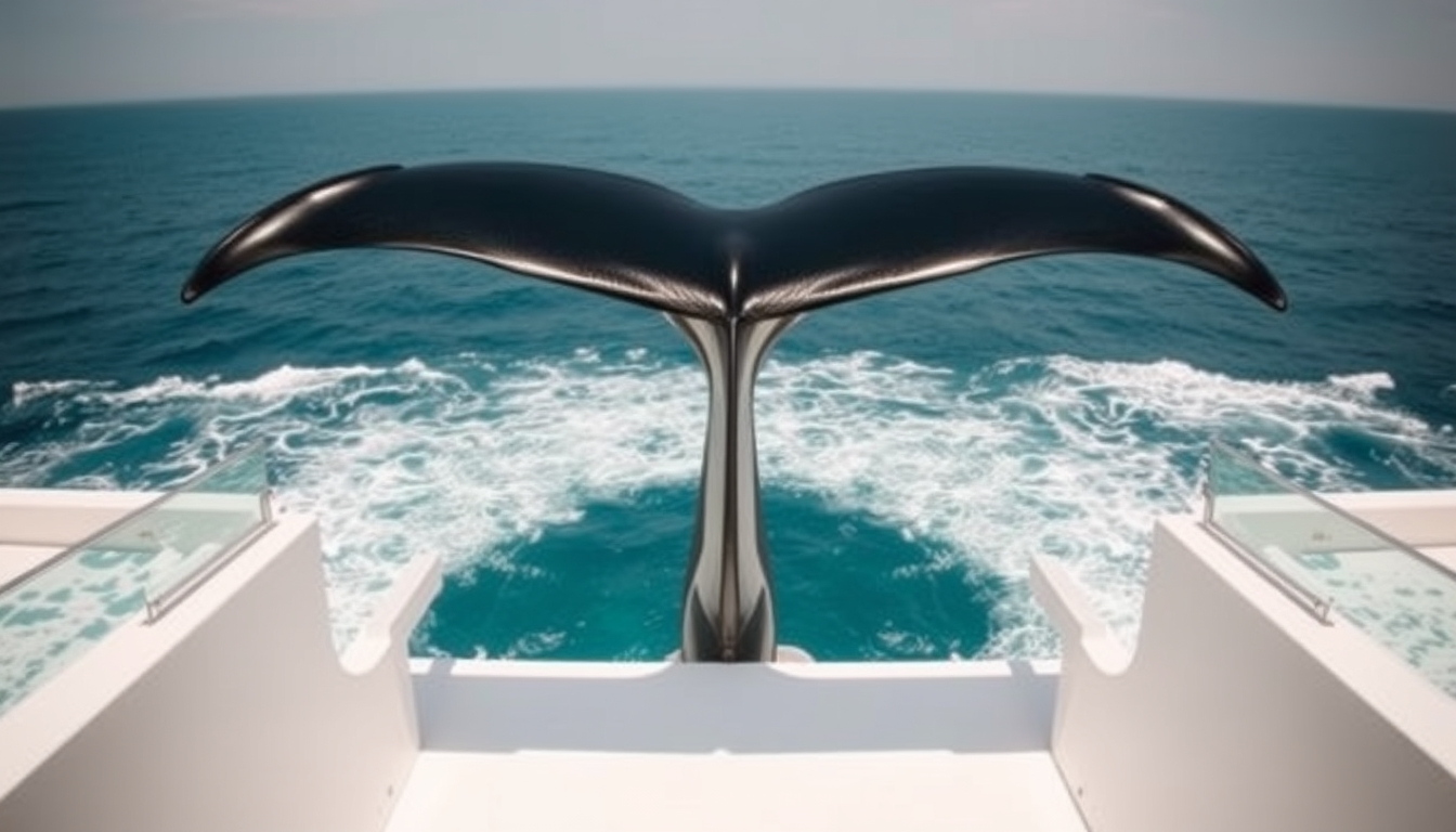 whale tail above ocean in editorial style