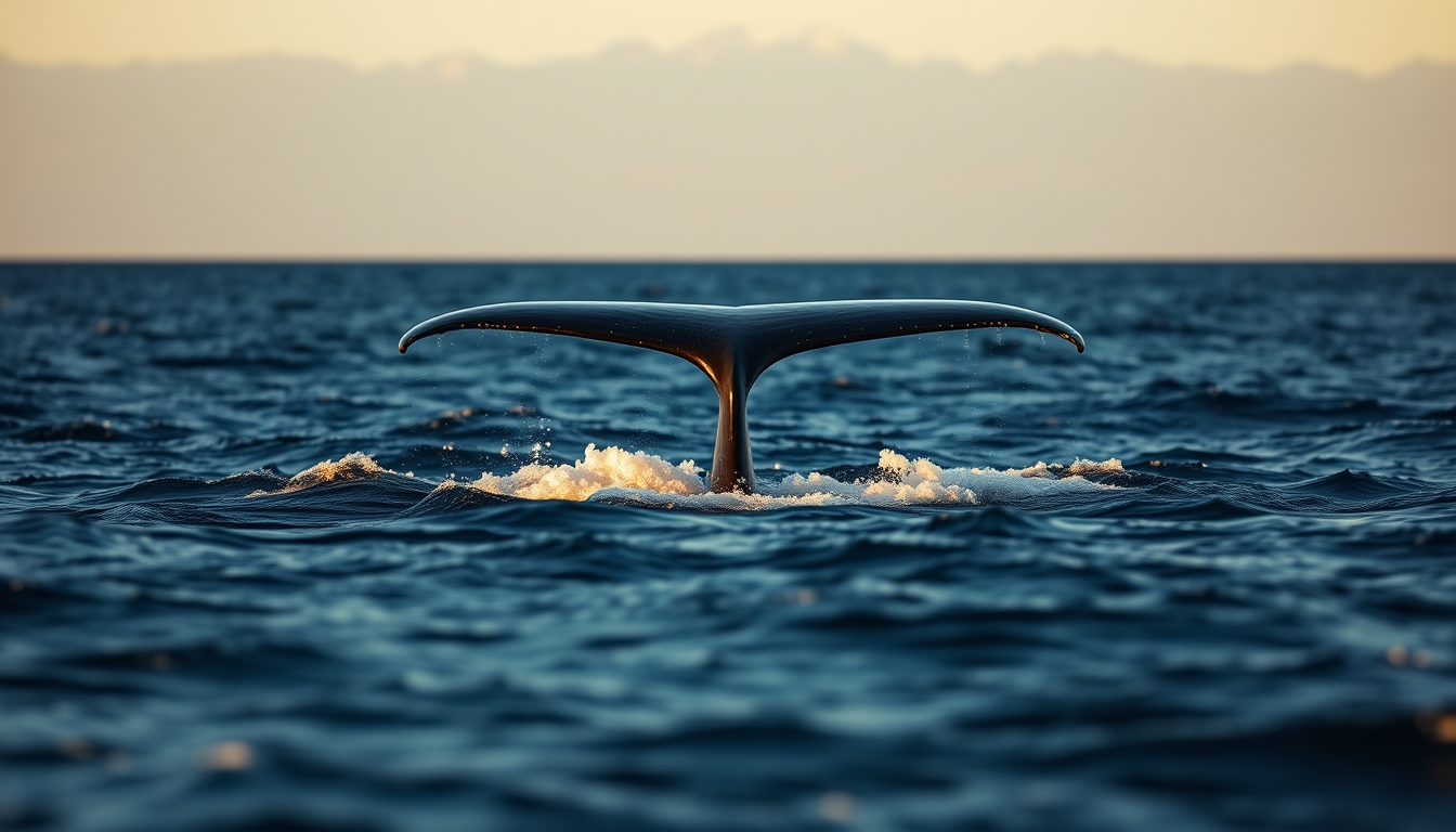 whale tail above ocean in editorial style