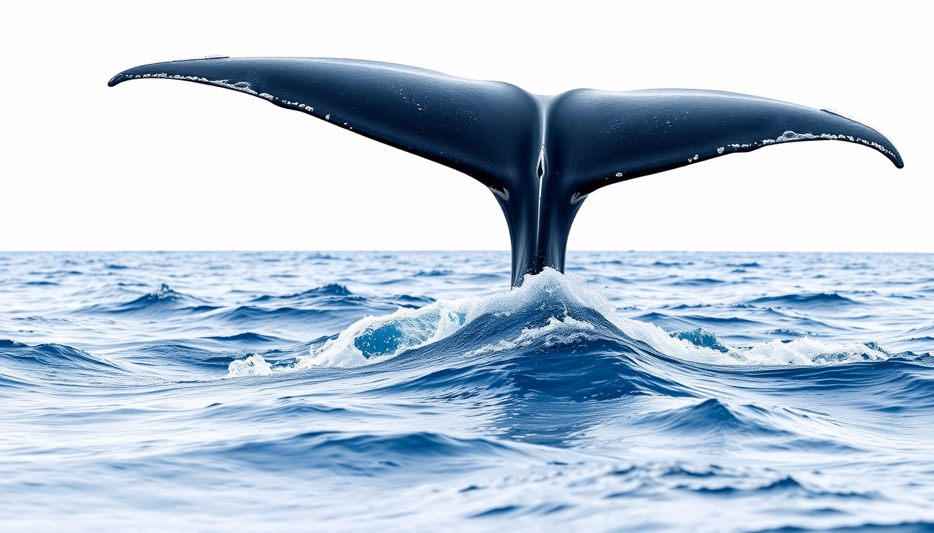 whale tail above ocean in editorial style