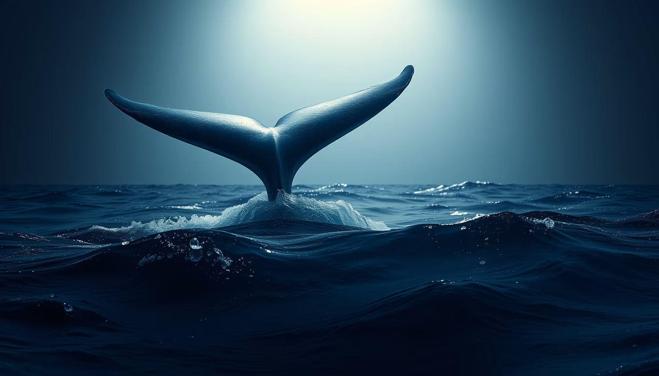 whale tail above ocean in editorial style