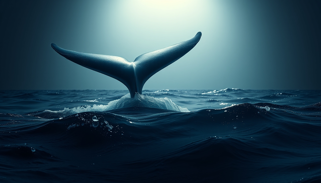 whale tail above ocean in editorial style