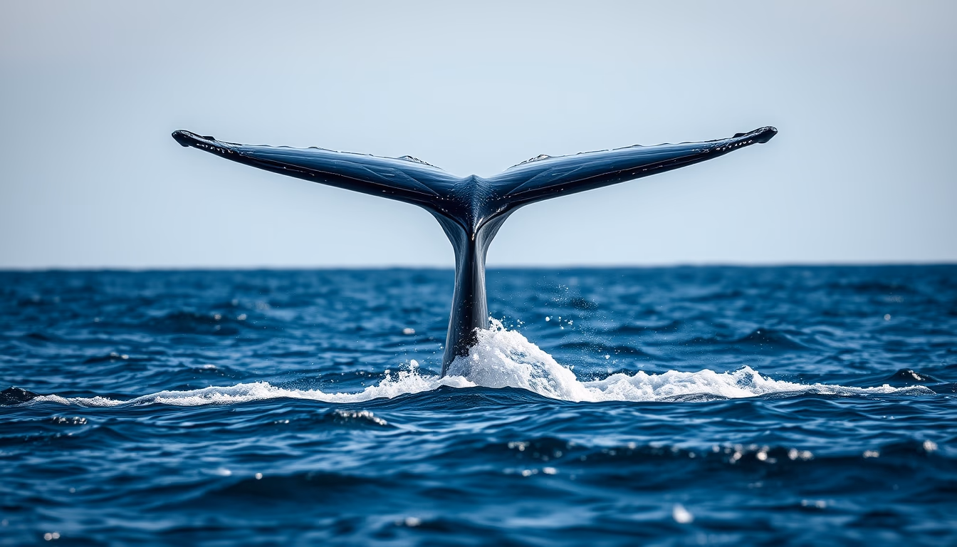 whale tail above ocean in editorial style