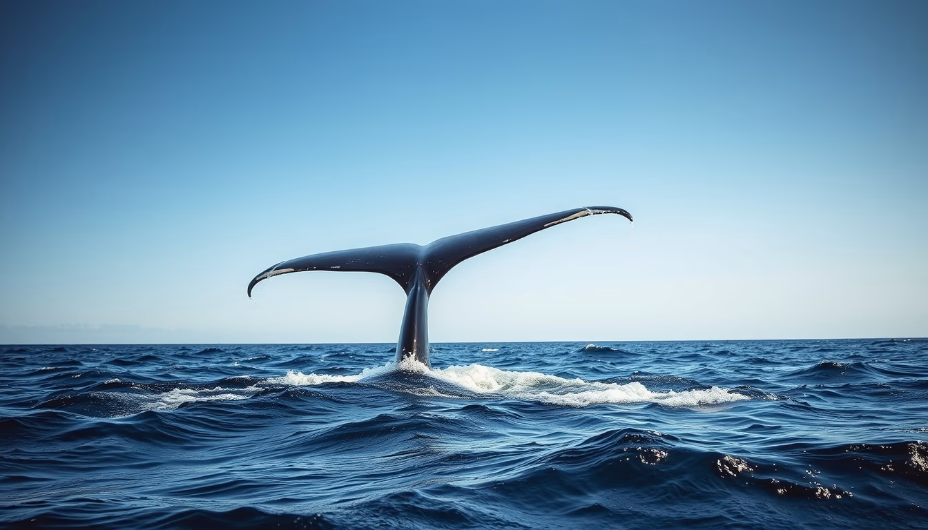 whale tail above ocean in editorial style