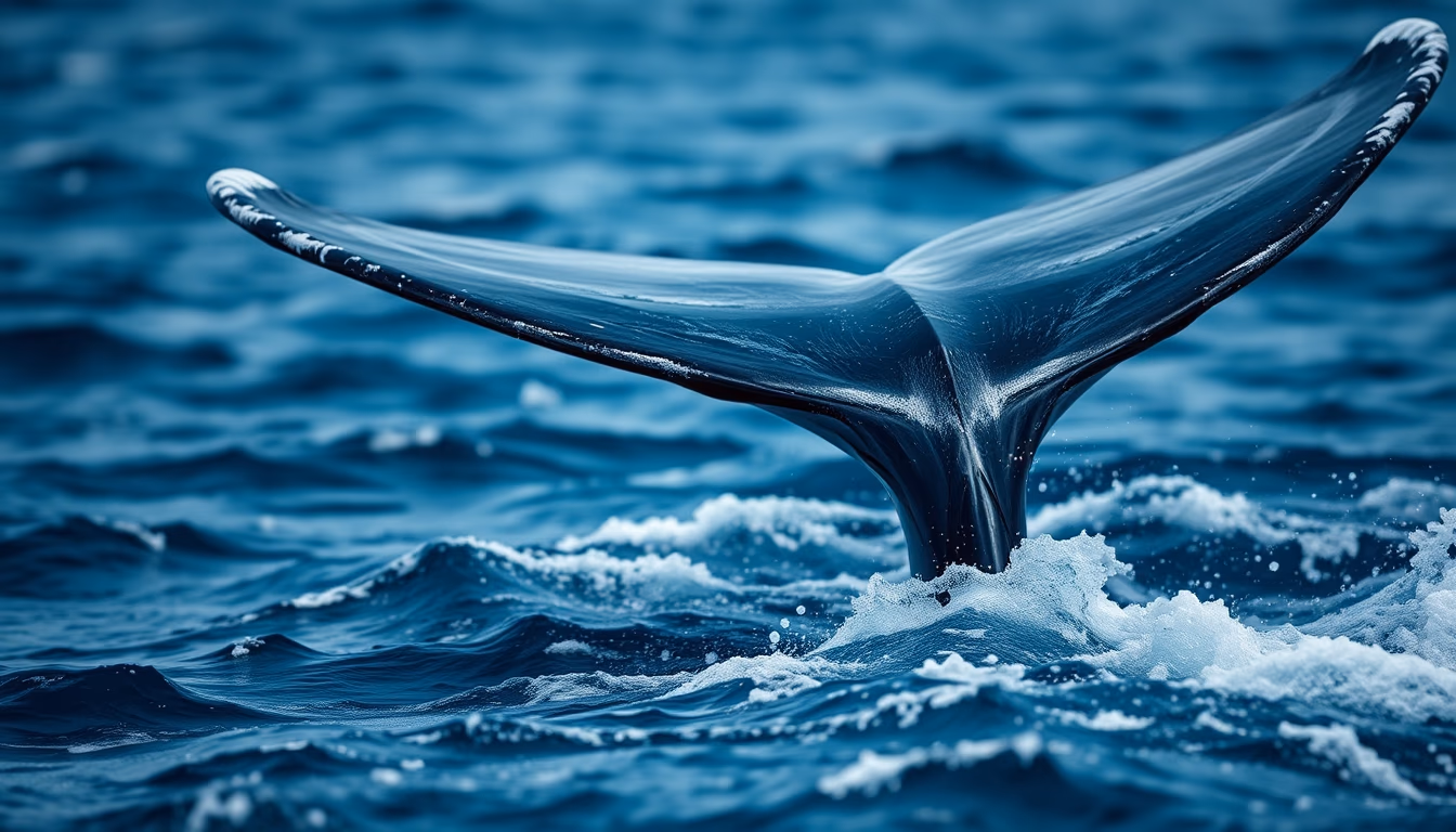 whale tail above ocean in editorial style