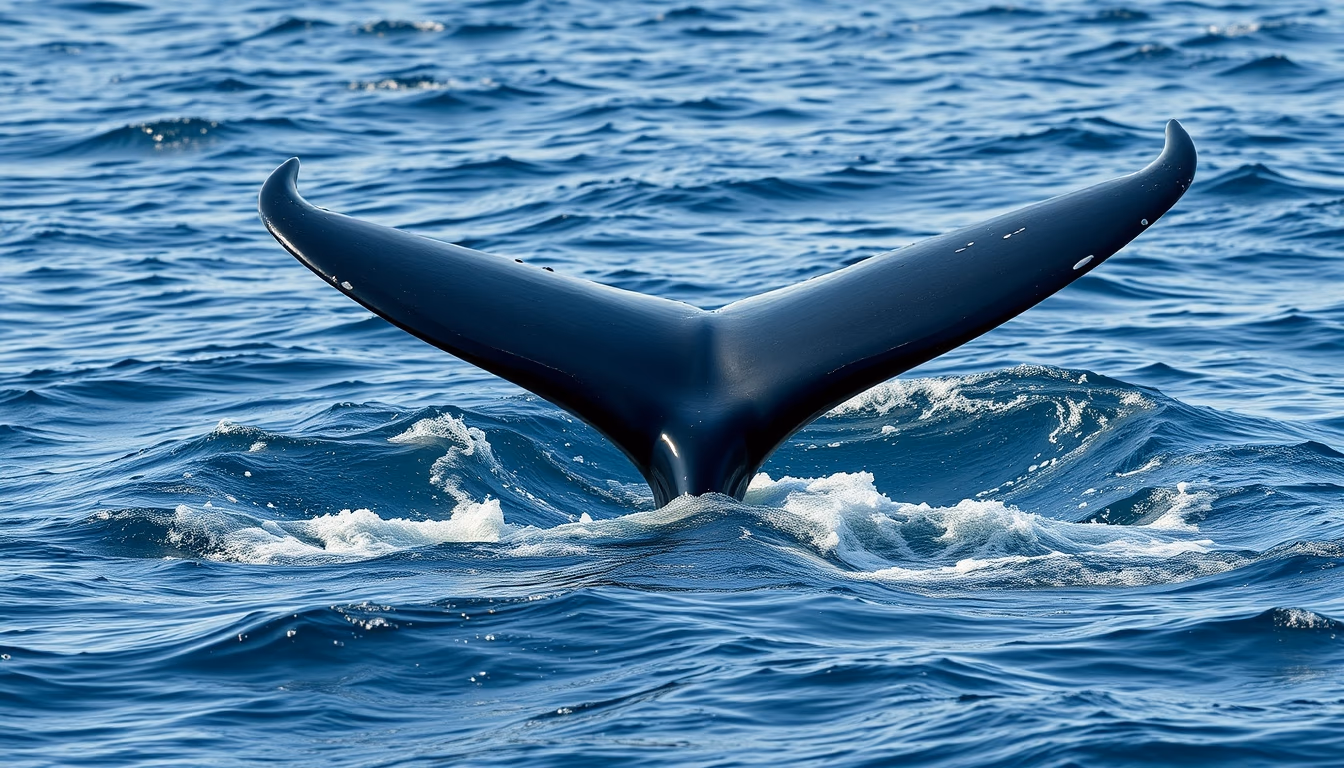 whale tail above ocean in editorial style