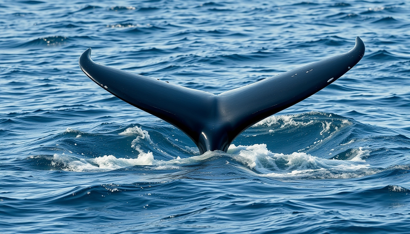 whale tail above ocean in editorial style