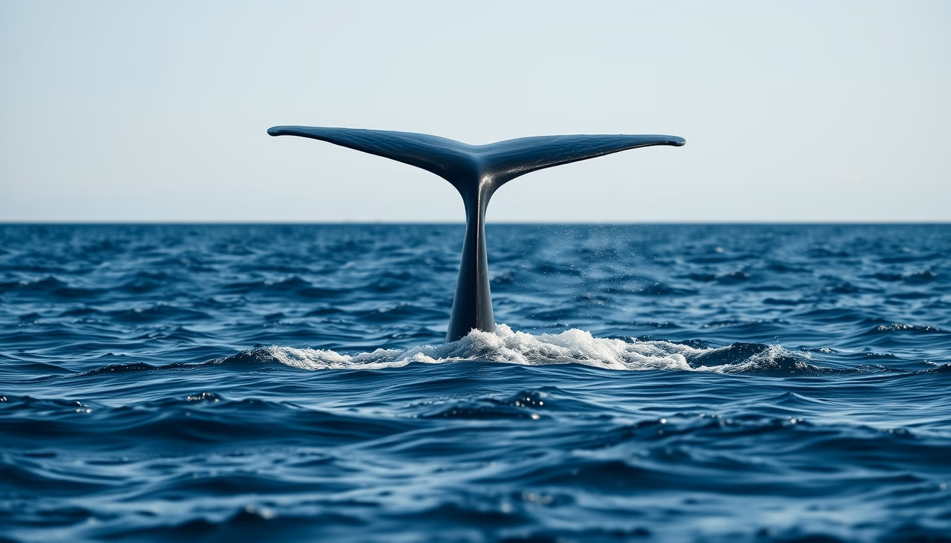 whale tail above ocean in editorial style