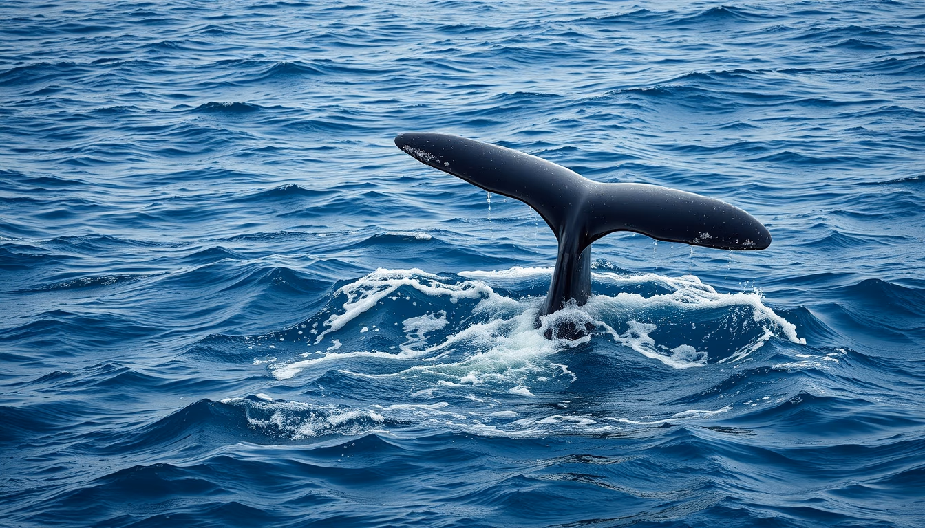 whale tail above ocean in editorial style