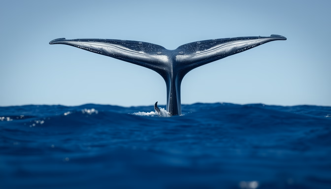 whale tail above ocean in editorial style