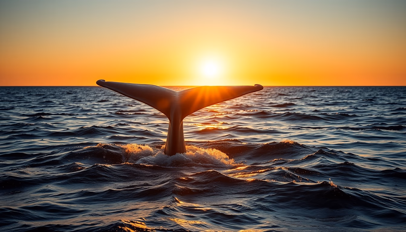 whale tail above ocean in editorial style