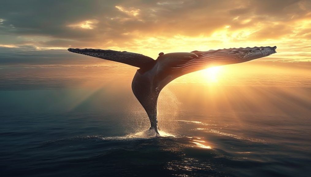 Whale tail above ocean em estilo editorial