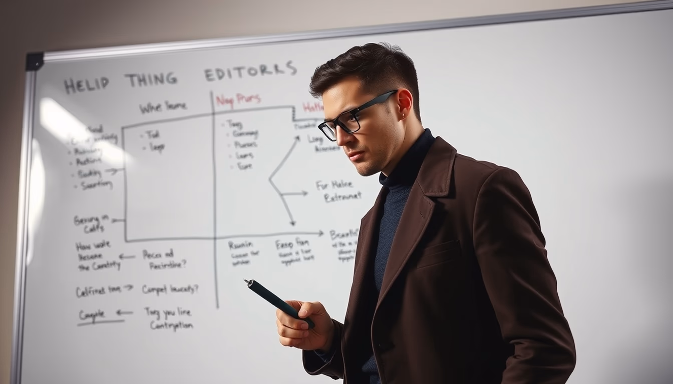 whiteboard with diagram in editorial style