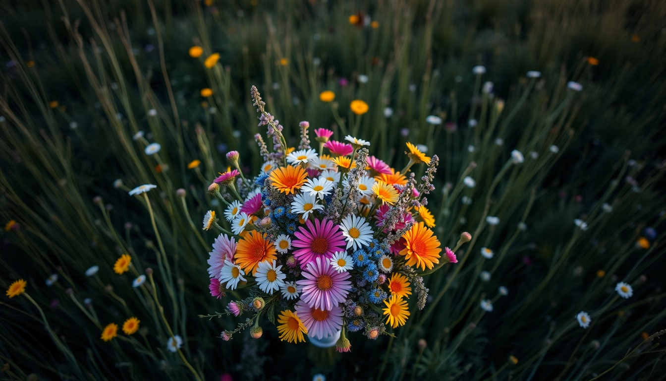 wildflower meadow bouquet in editorial style