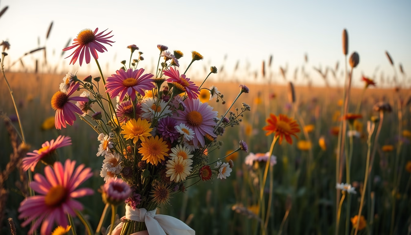 wildflower meadow bouquet in editorial style
