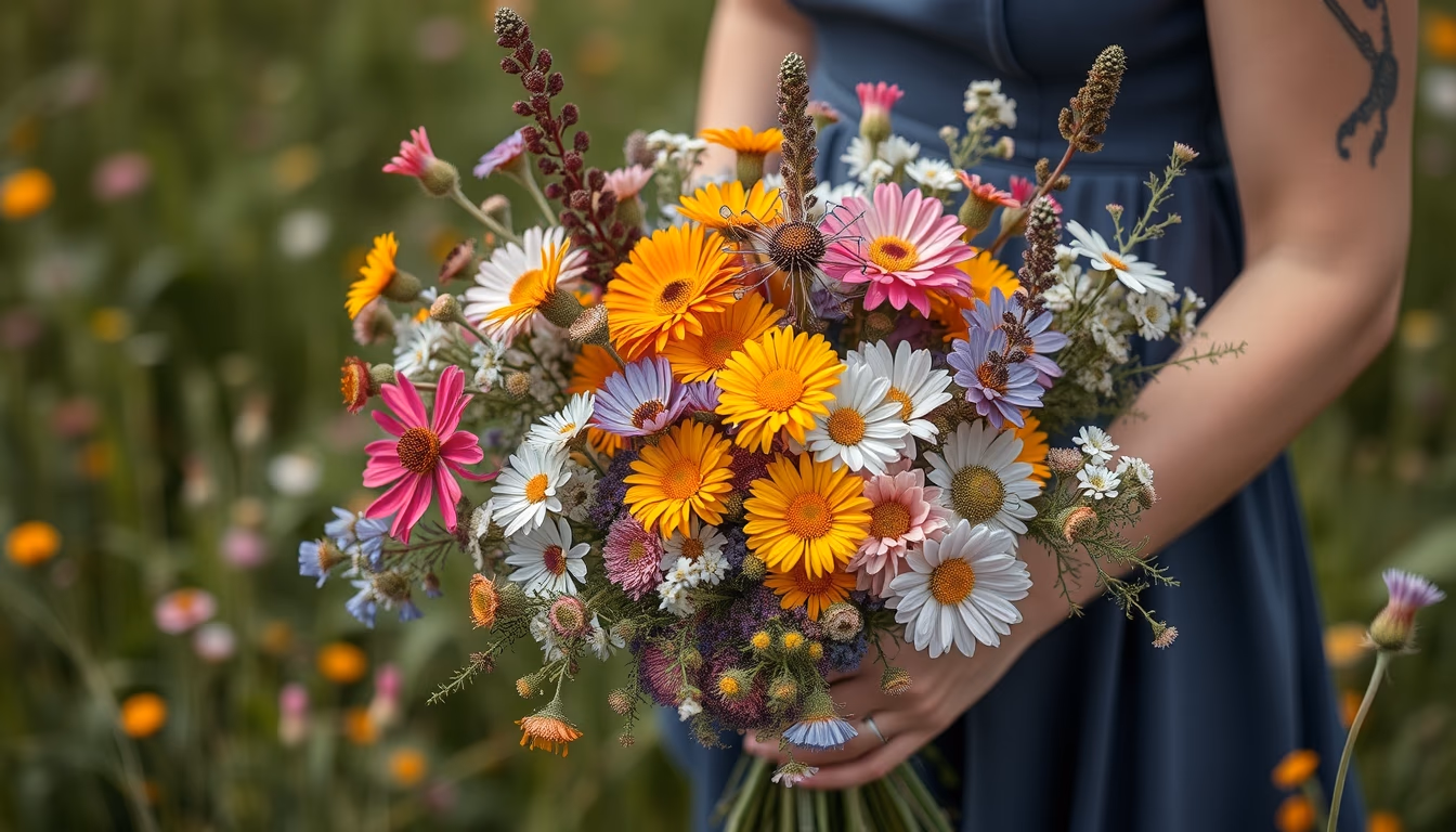 wildflower meadow bouquet in editorial style