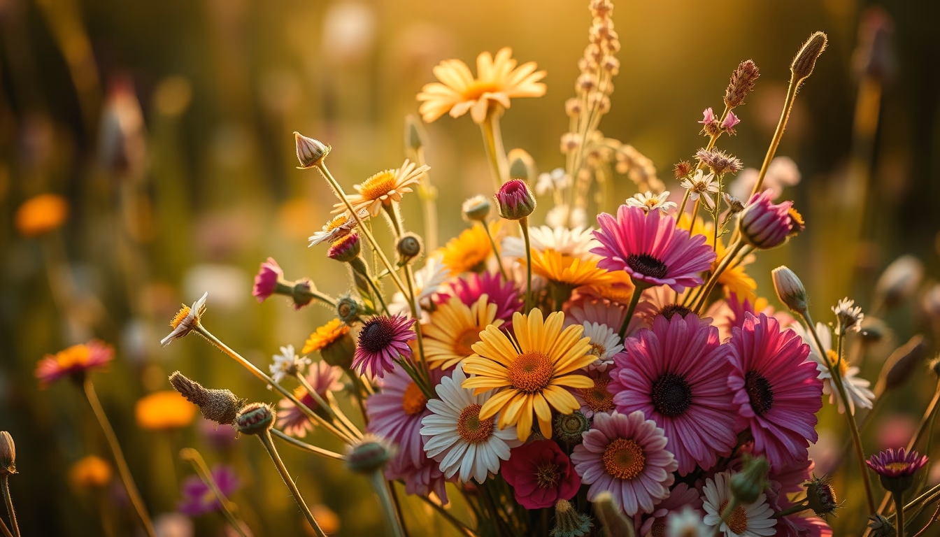 wildflower meadow bouquet in editorial style