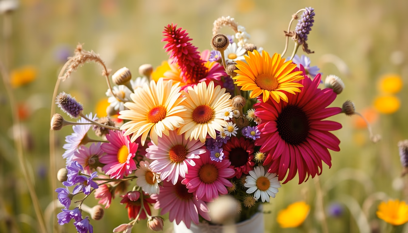 wildflower meadow bouquet in editorial style