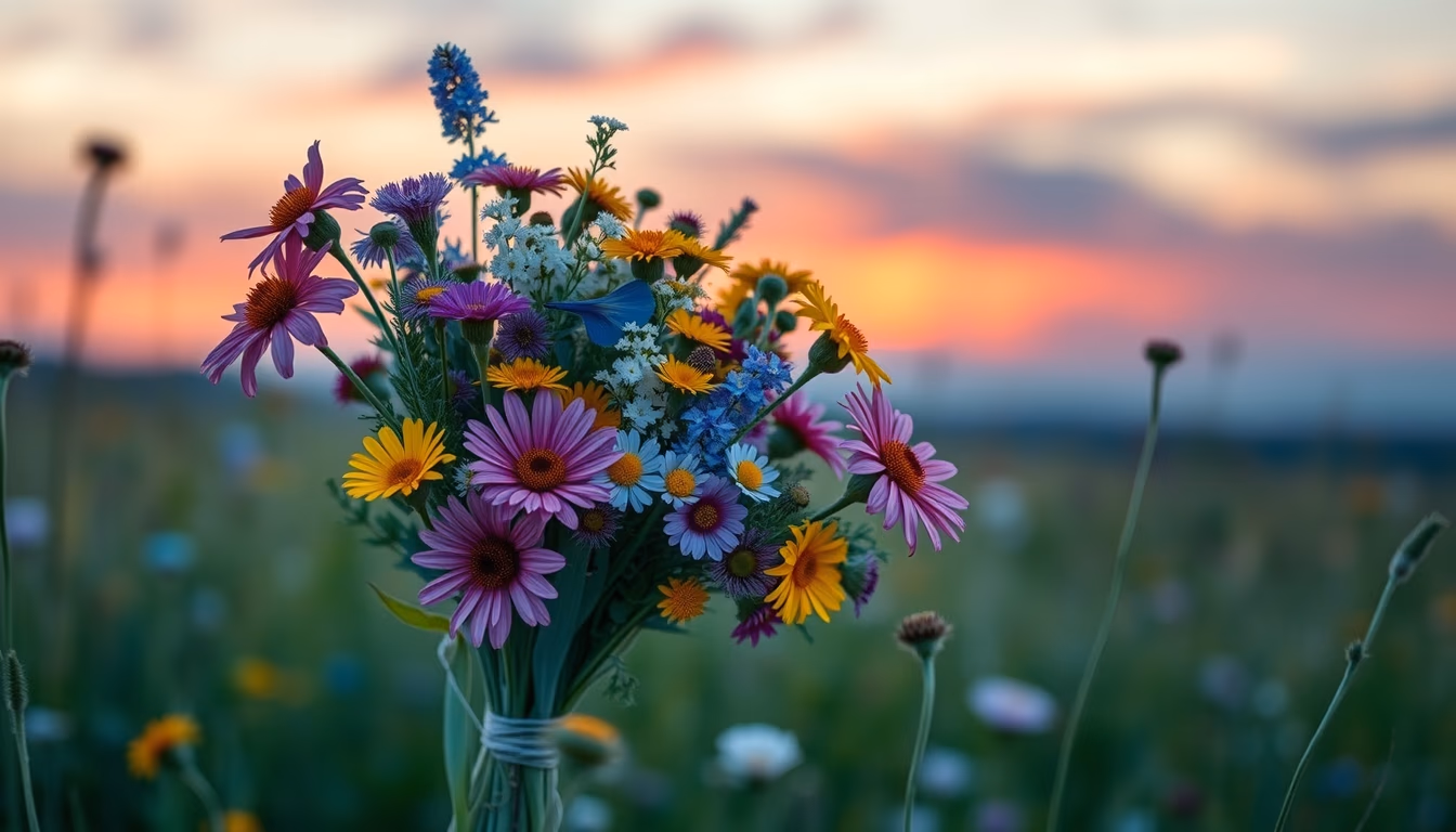 wildflower meadow bouquet in editorial style