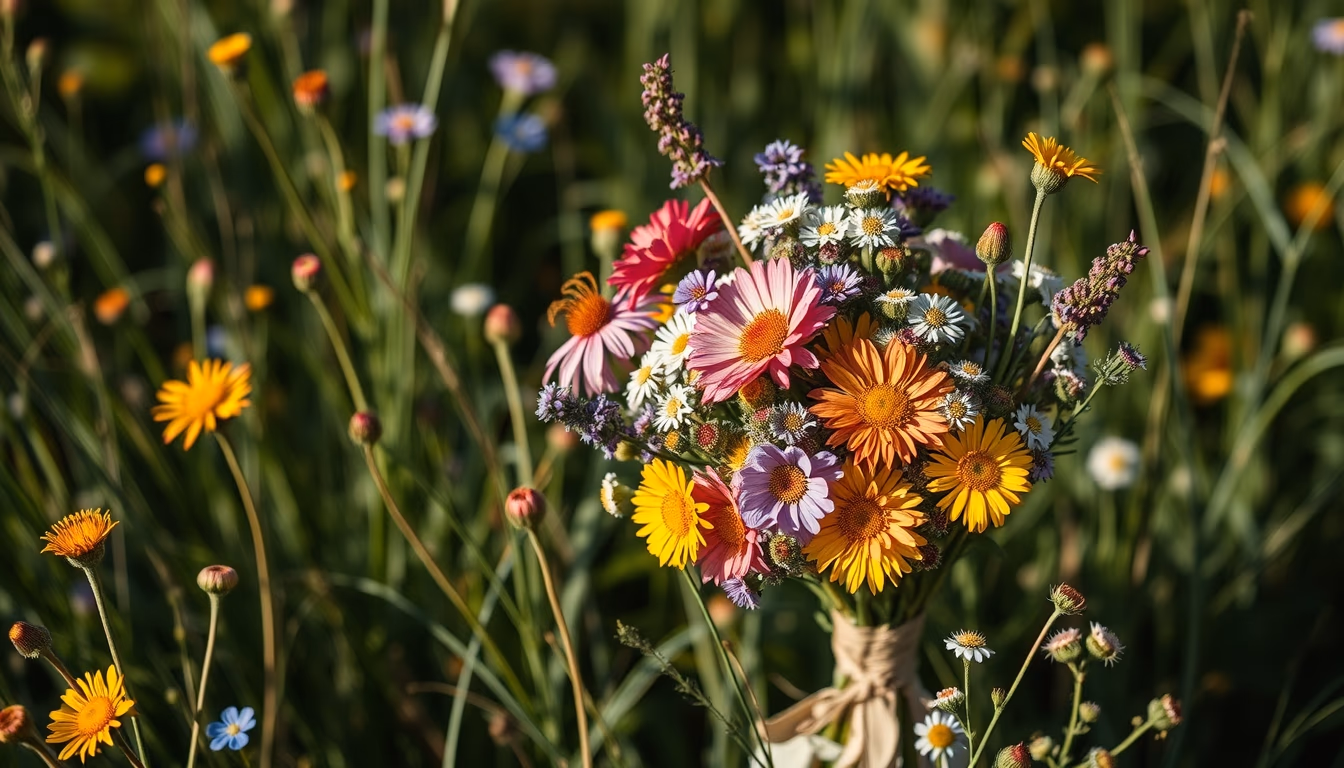 wildflower meadow bouquet in editorial style