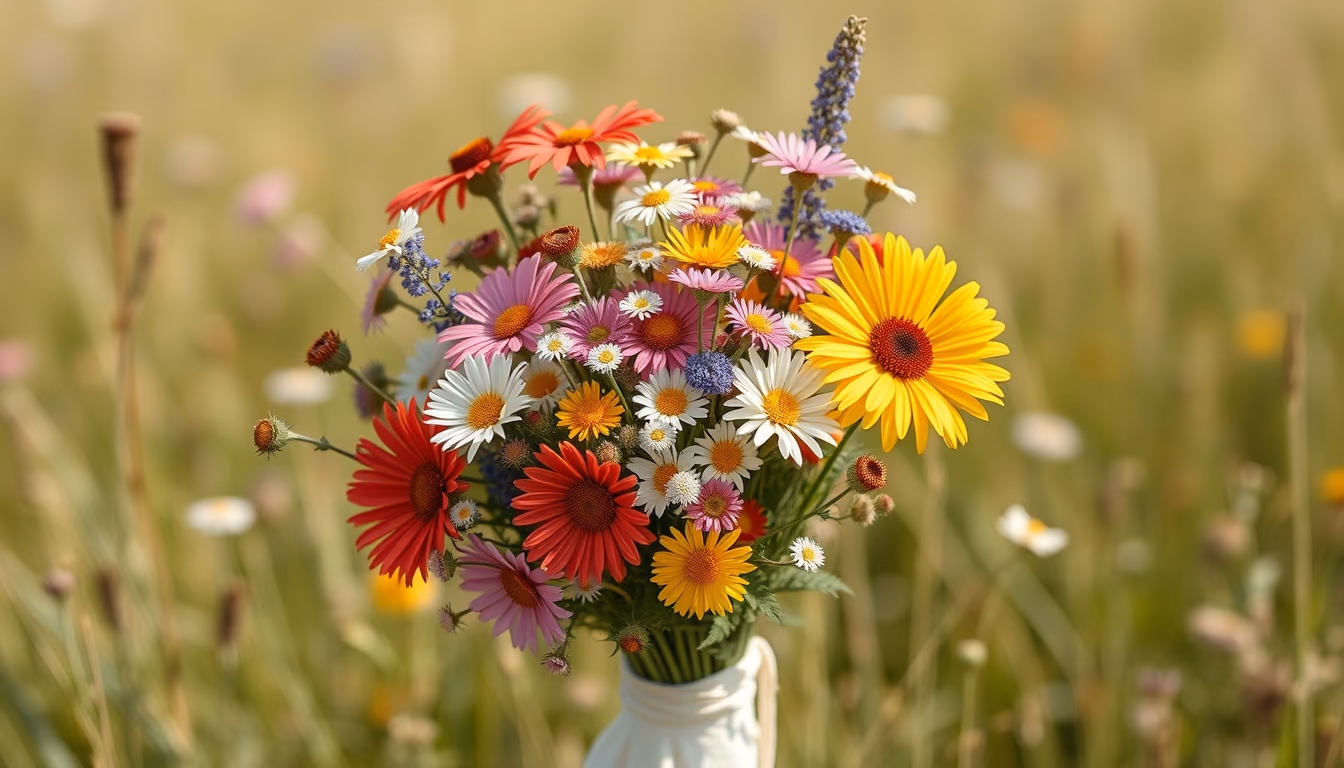 wildflower meadow bouquet in editorial style