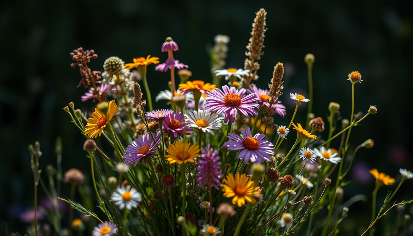 wildflower meadow bouquet in editorial style