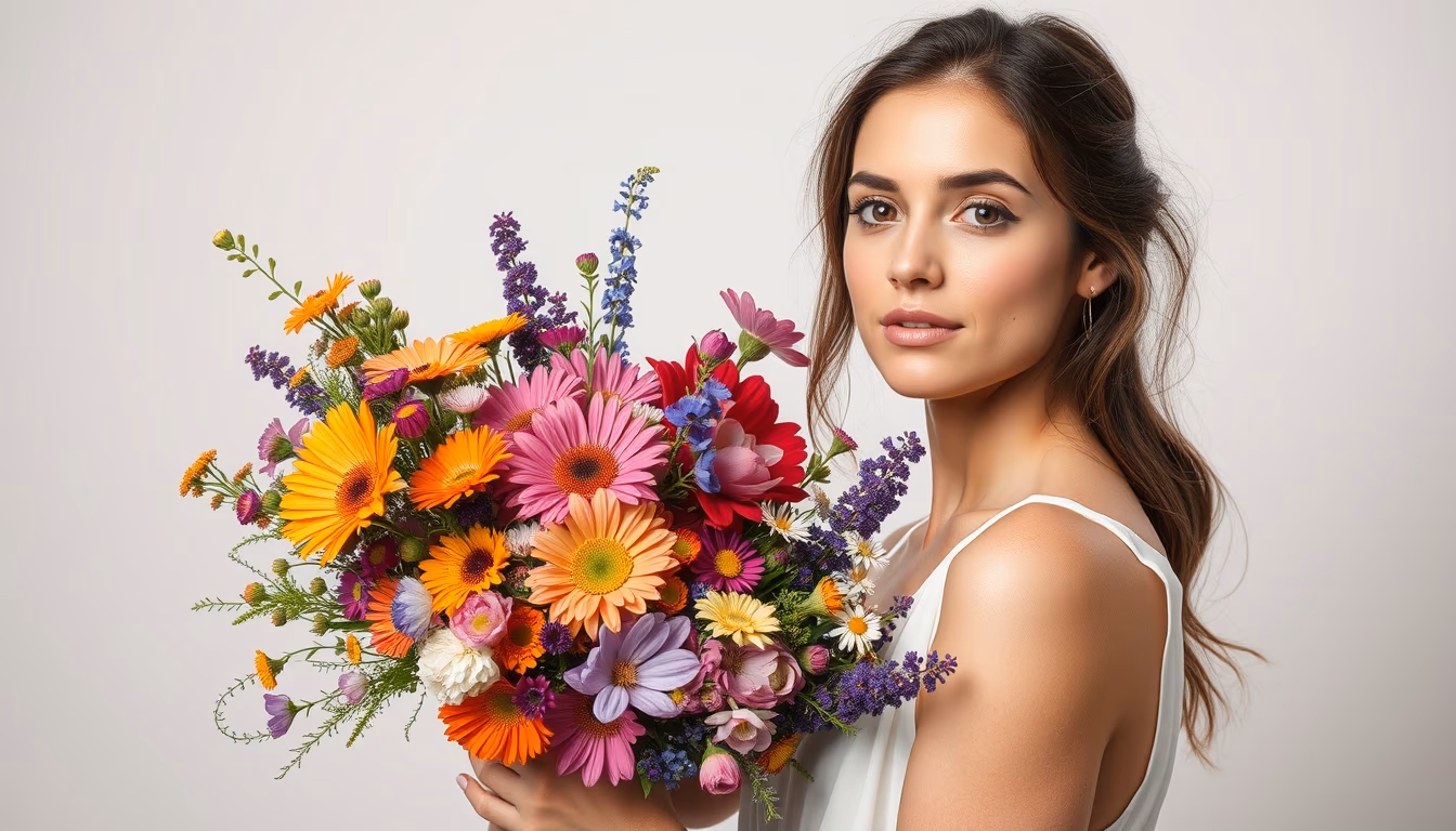 wildflower meadow bouquet in editorial style
