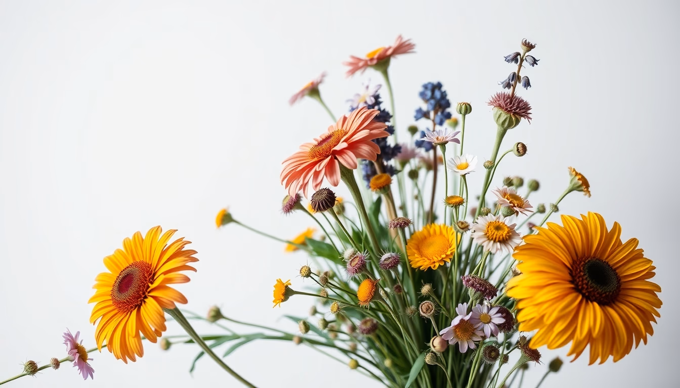 wildflower meadow bouquet in editorial style