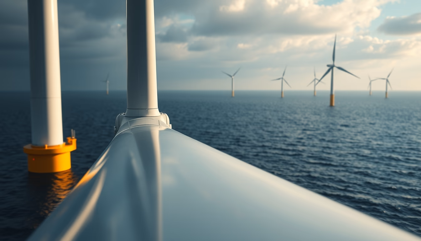 wind turbine farm offshore in editorial style