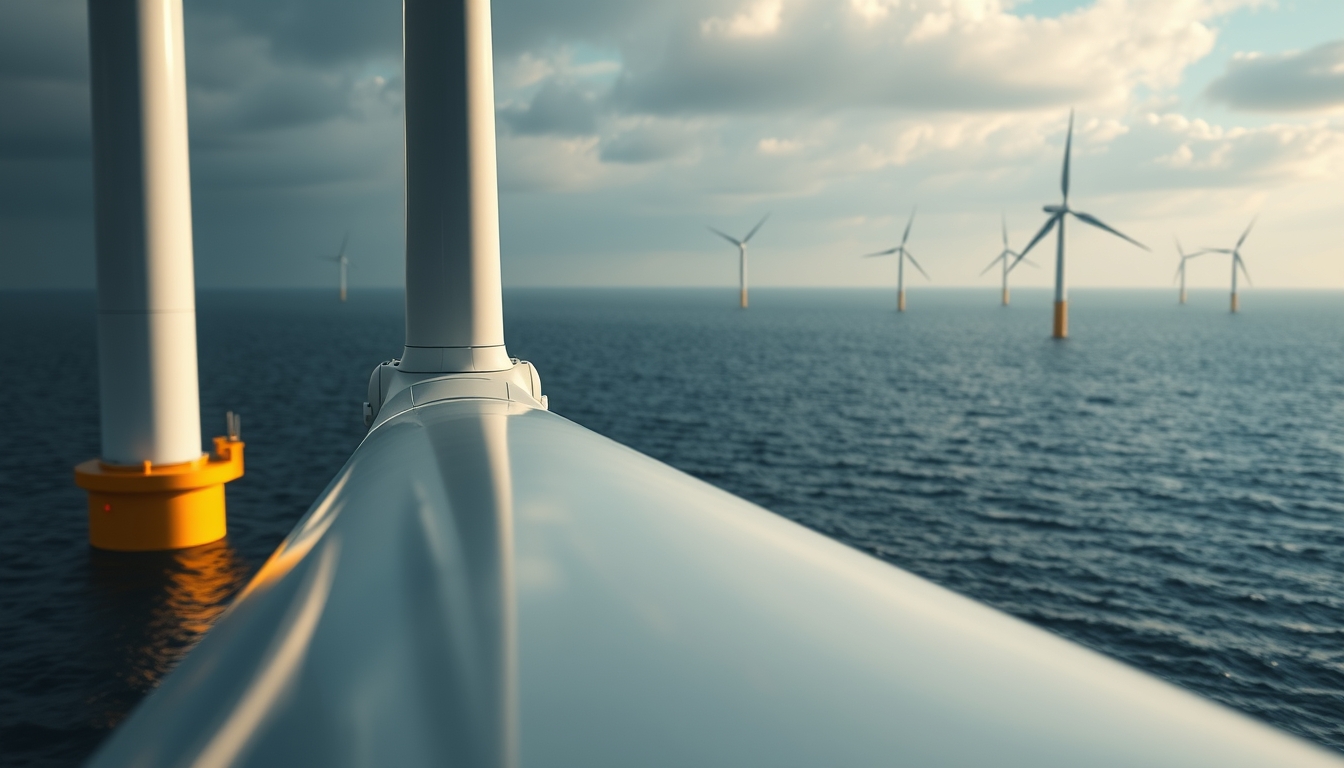 wind turbine farm offshore in editorial style