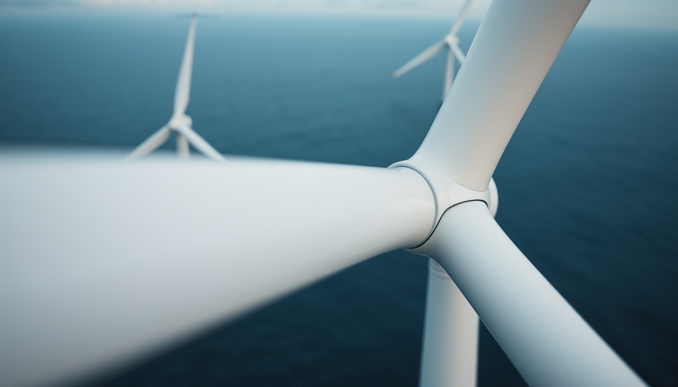 wind turbine farm offshore in editorial style