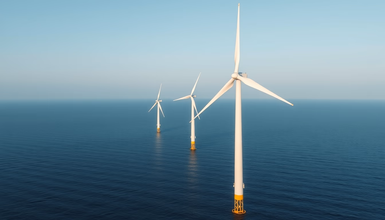 wind turbine farm offshore in editorial style