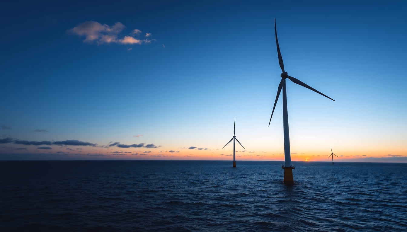 wind turbine offshore in editorial style