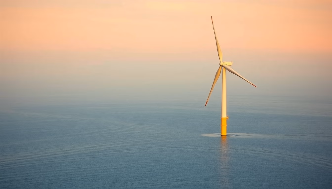 wind turbine offshore in editorial style