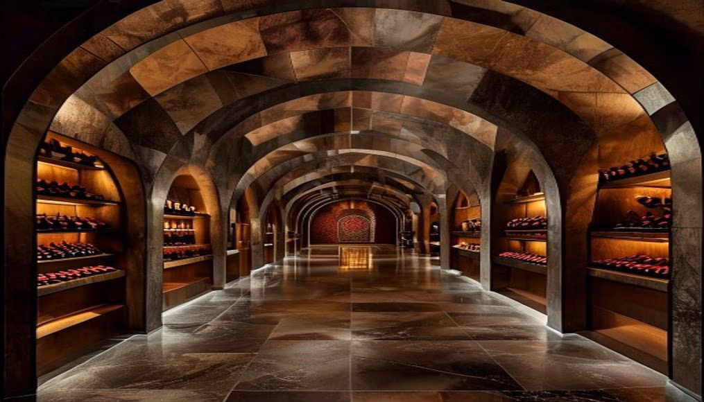Wine cellar arched ceiling em fotografia editorial de luxo
