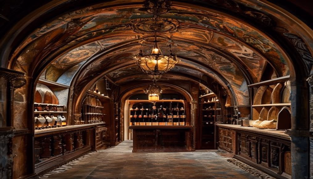 Wine cellar arched ceiling em fotografia editorial de luxo