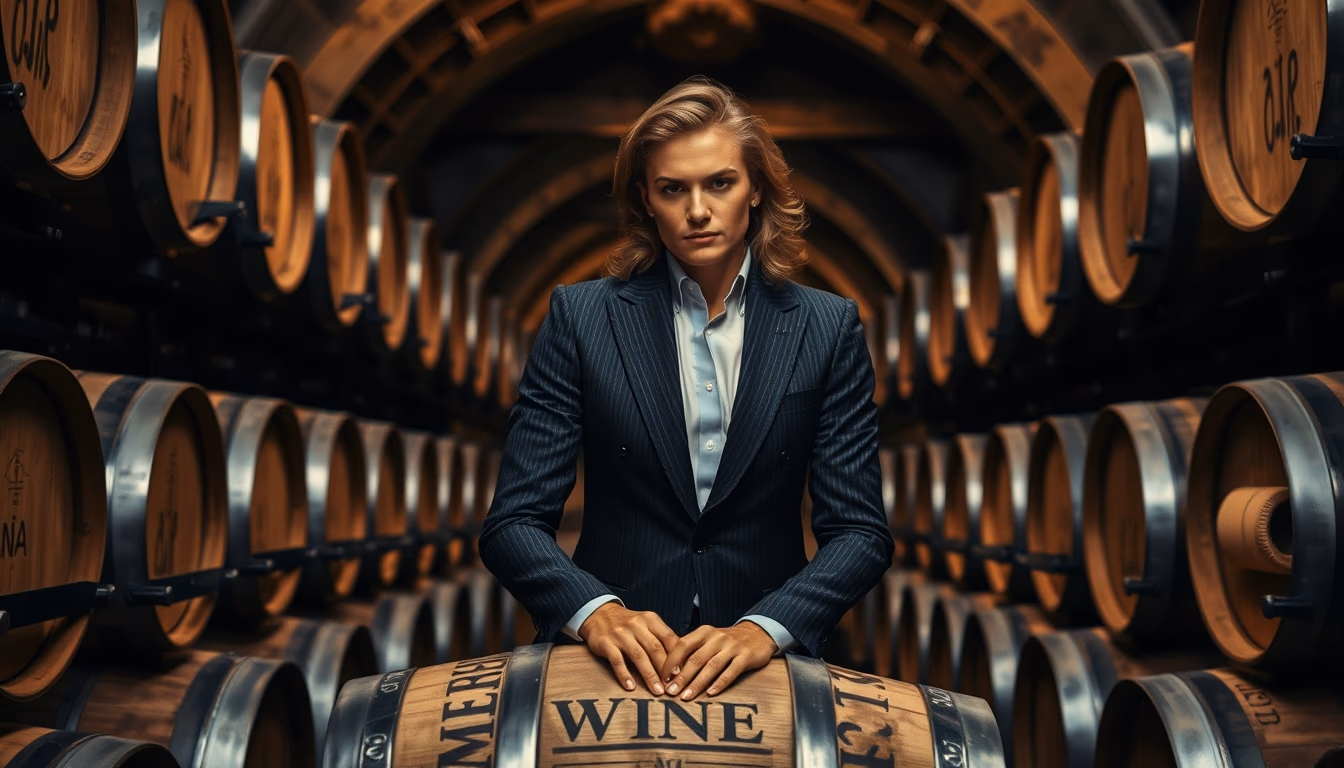 wine cellar barrel oak in editorial style