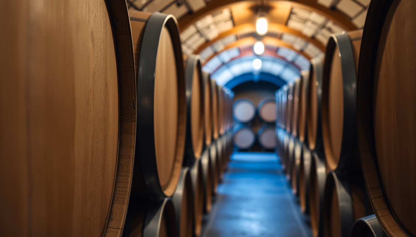 wine cellar barrel oak in editorial style