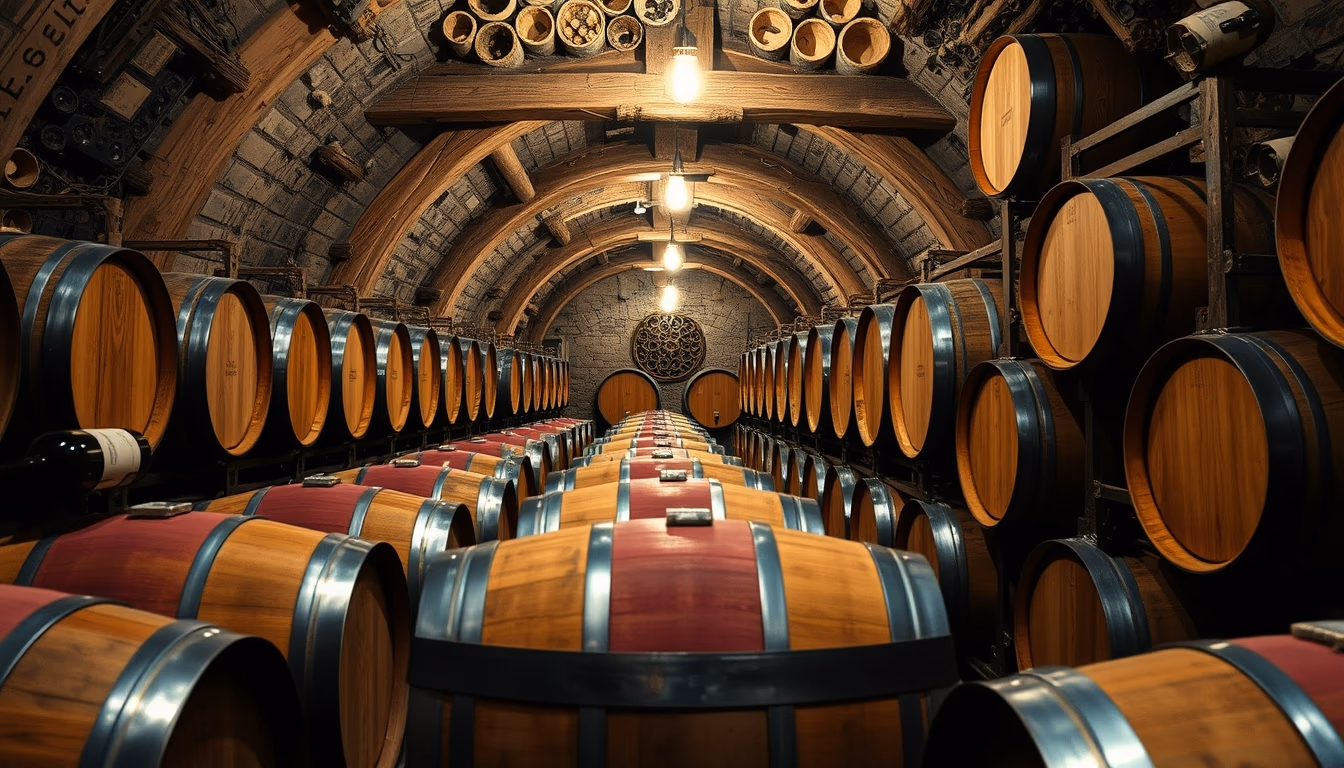 wine cellar barrel oak in editorial style