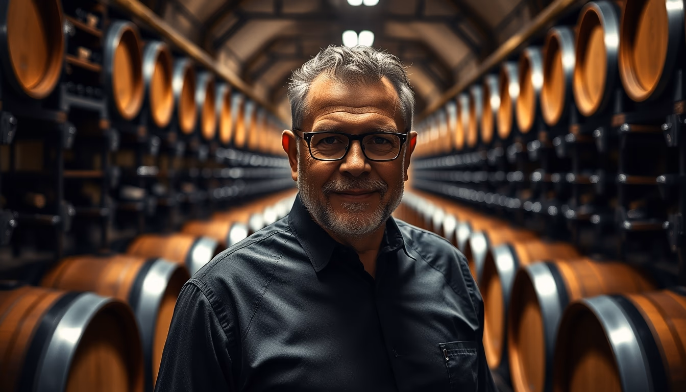 wine cellar wood barrels in editorial style