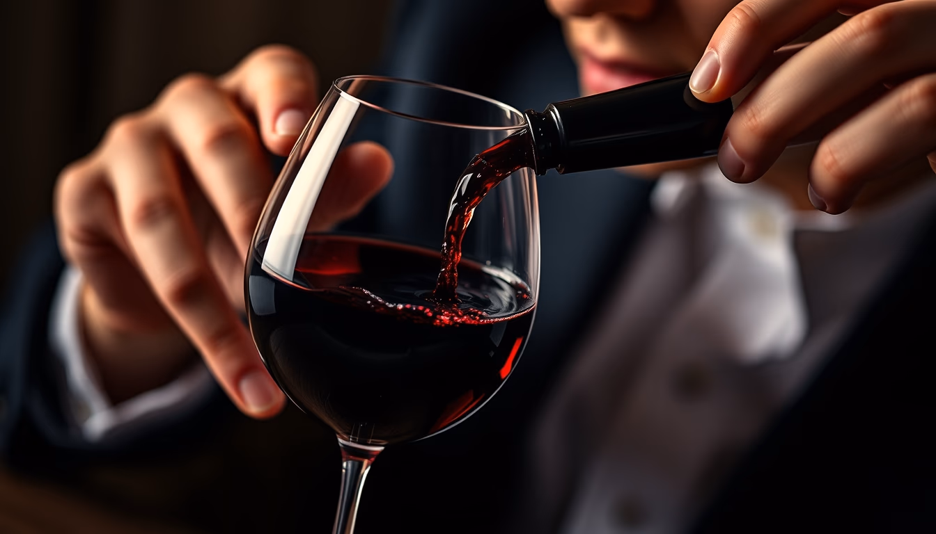 wine glass cabernet pour in editorial style