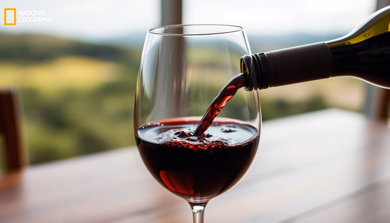 wine glass cabernet pour in editorial style