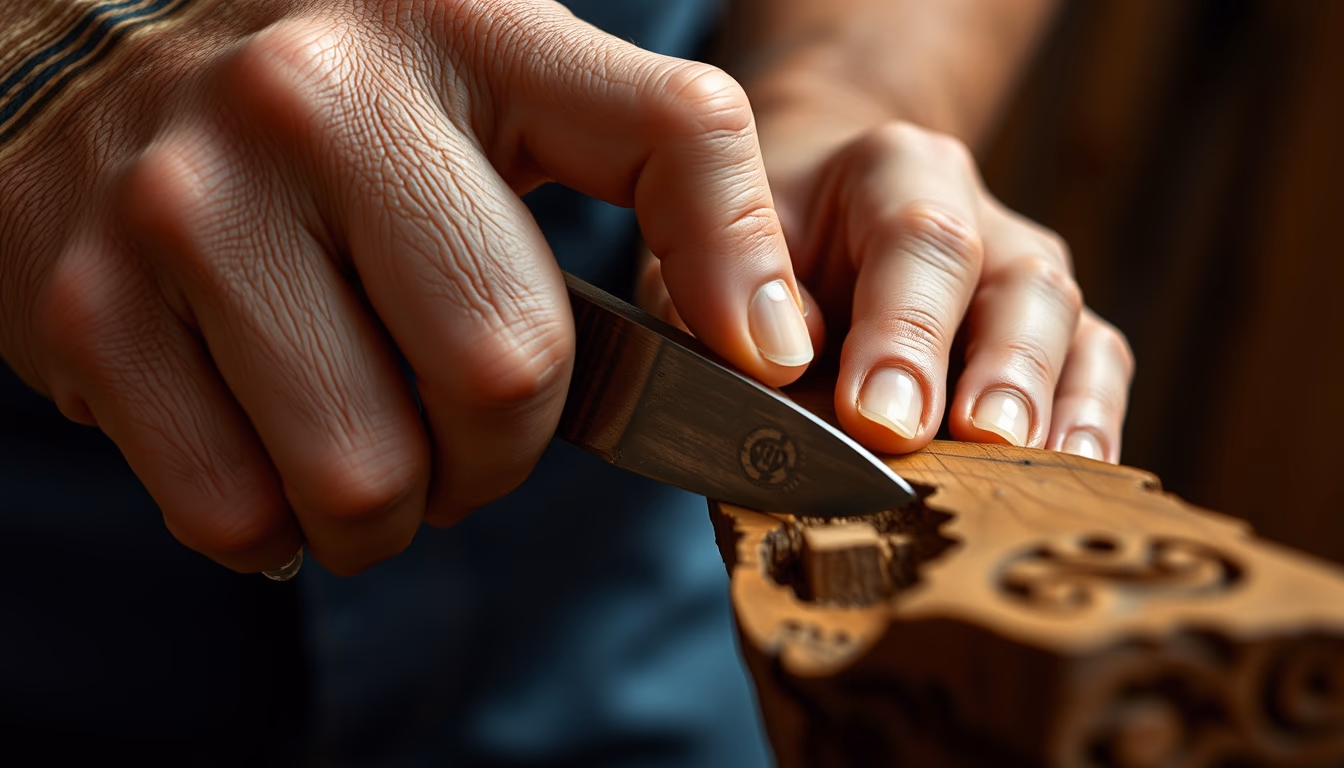 wood carving knife in editorial style