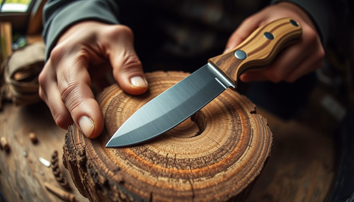 wood carving knife in editorial style