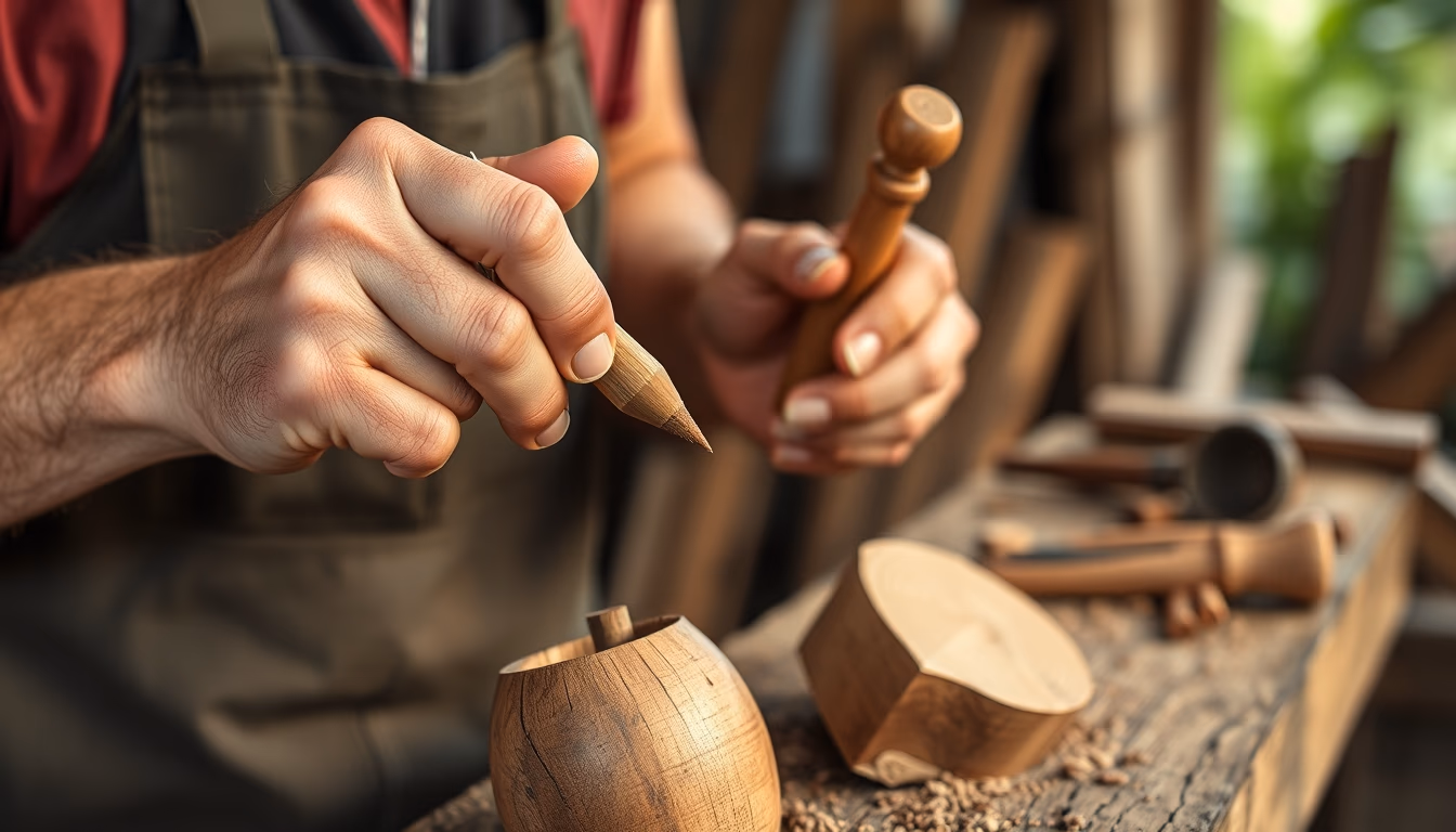 wooden carving tools in editorial style