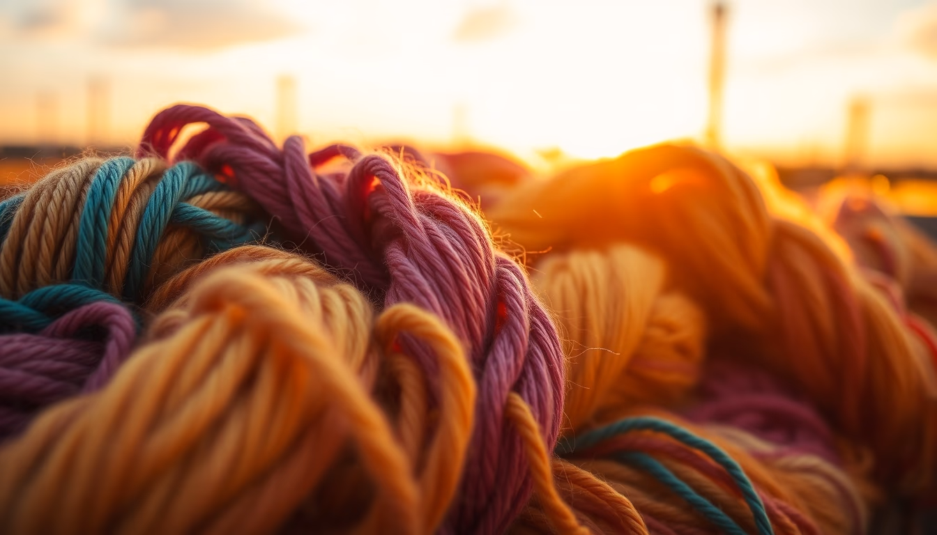 wool yarn skeins rainbow in editorial style