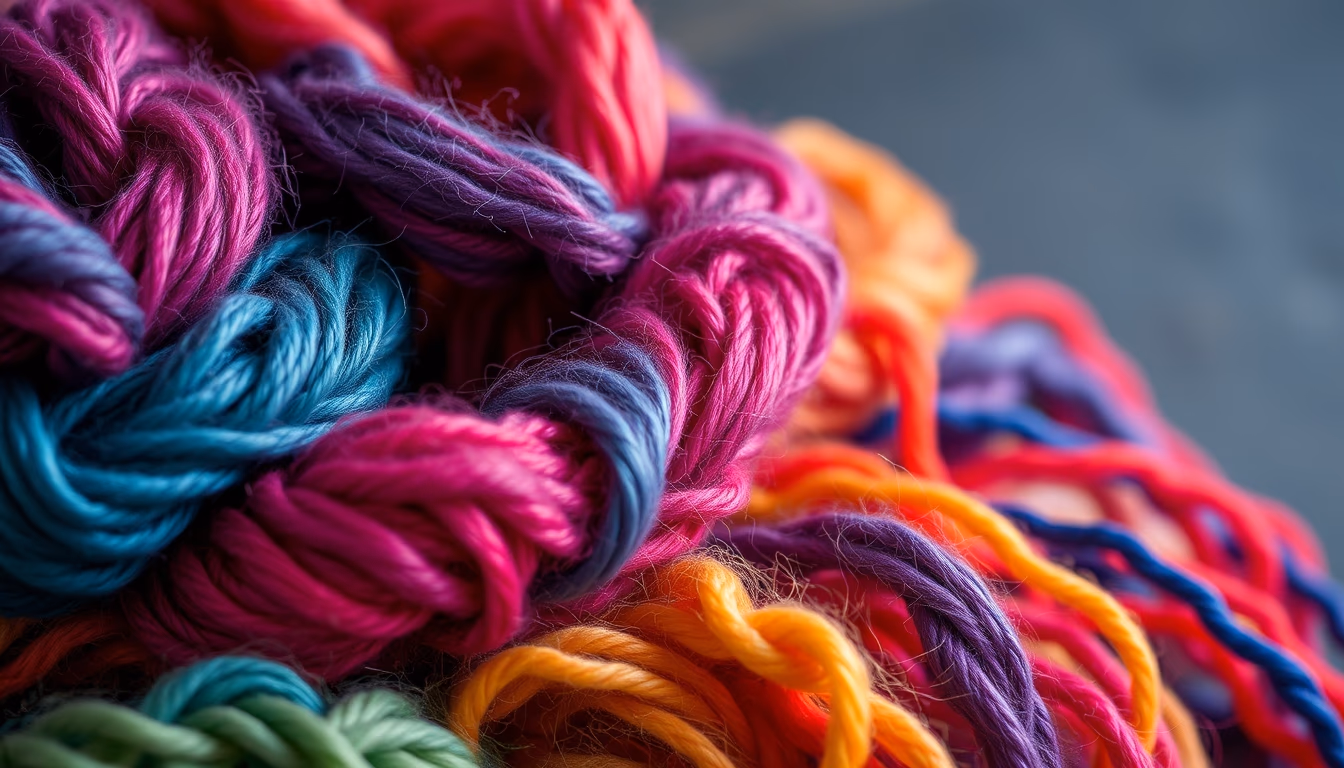 wool yarn skeins rainbow in editorial style