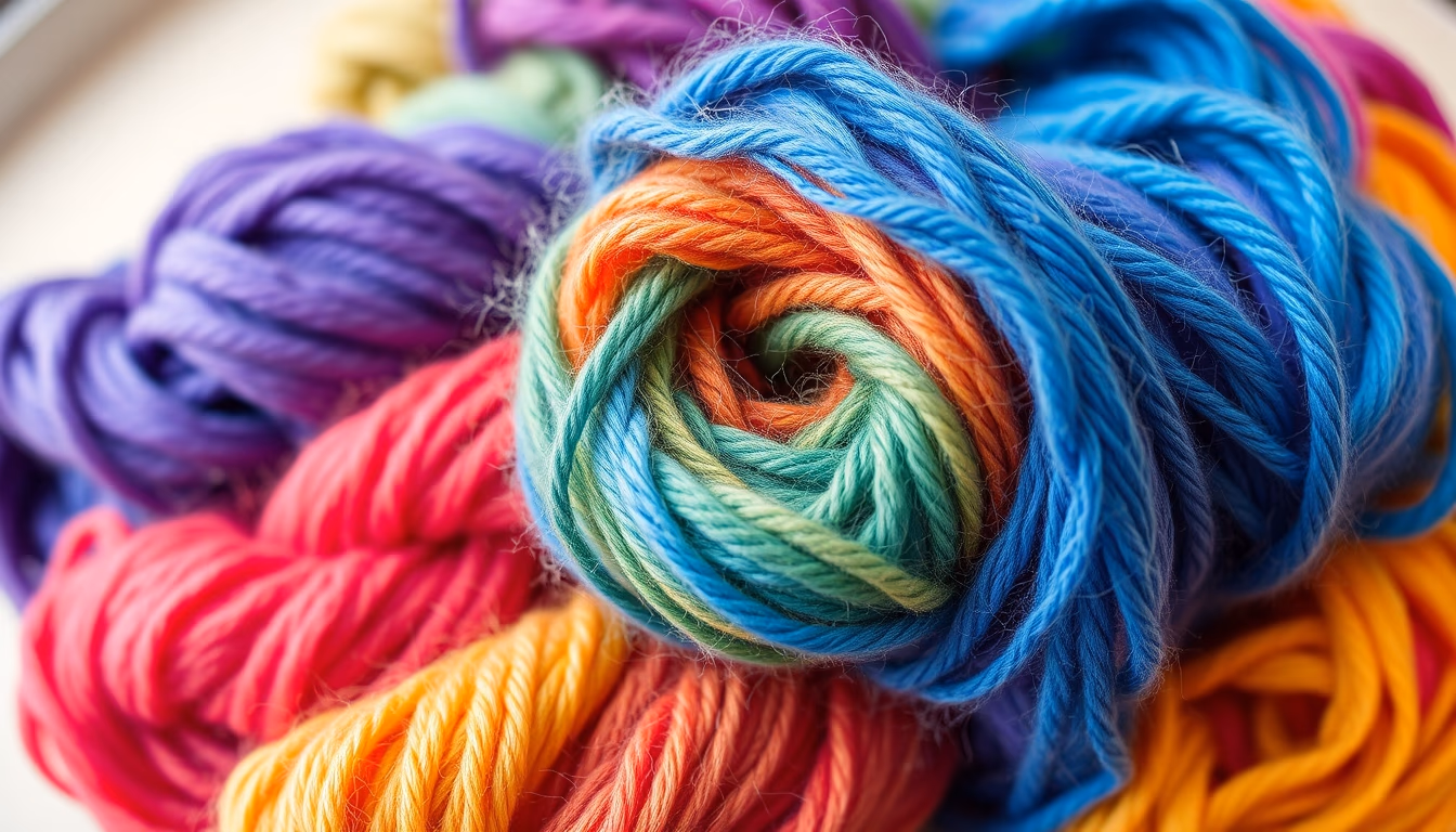 wool yarn skeins rainbow in editorial style