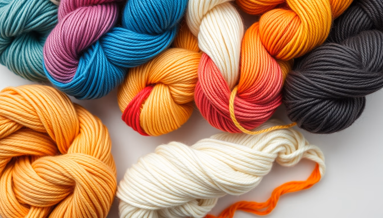 wool yarn skeins rainbow in editorial style